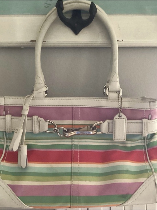 Coach Handbags - Coach Hampton Multicolor Striped Shoulder Bag with White Trim